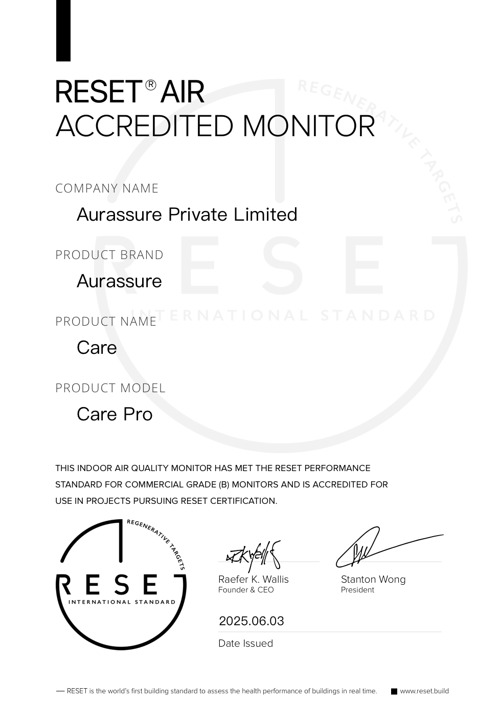 RESET_certificate_Aurassure_Care