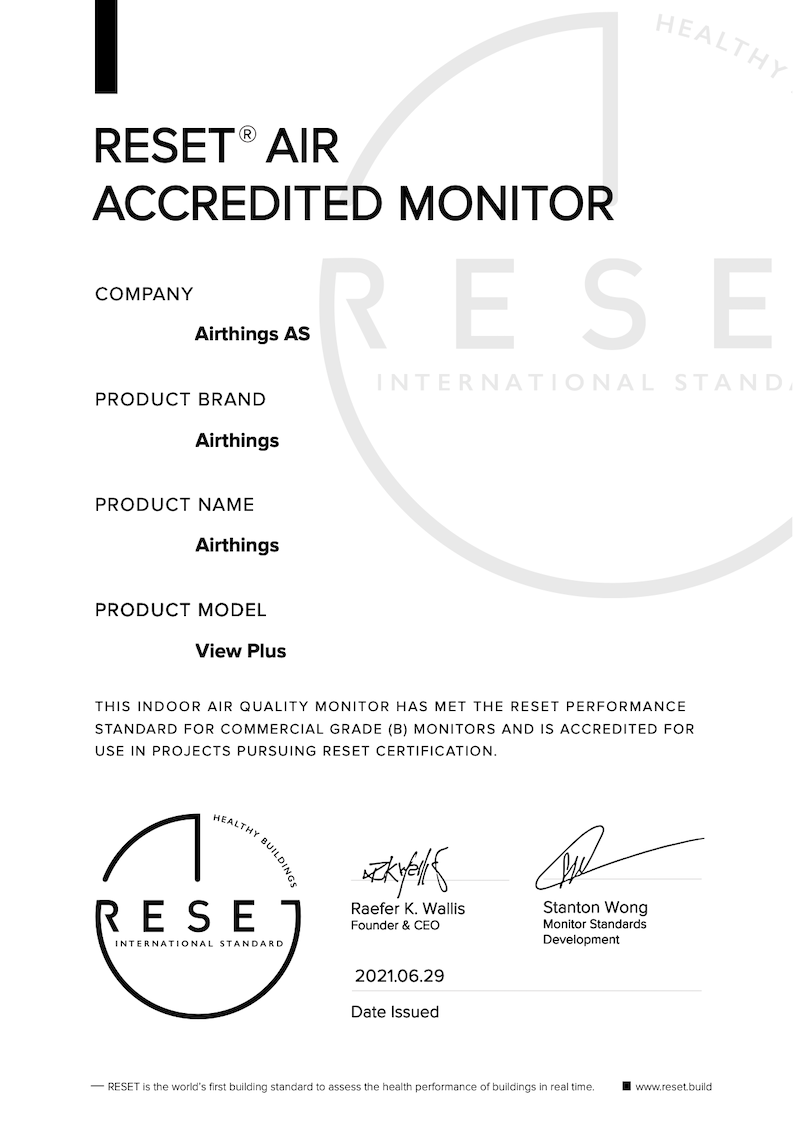 RESET_certificate_Airthings_Space Pro